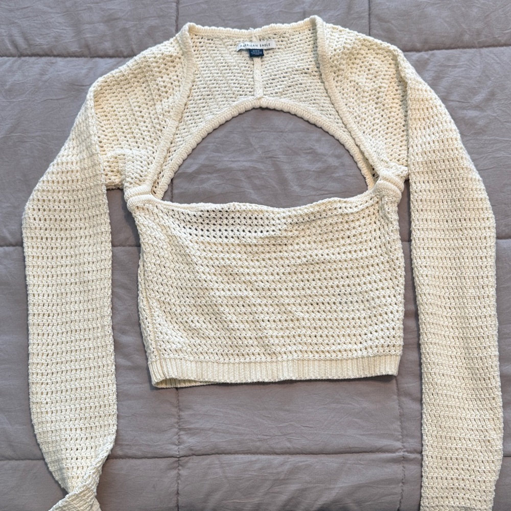 American Eagle Outfitters Cream Knit Crop Top